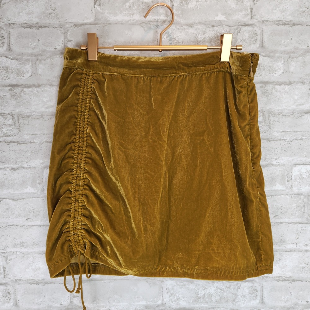 Free People Mini Skirt Velvet Chartreuse Ruched Boho Size 10